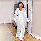 White Elegant Lady Long Sleeve V-neck Split Long Dresses NY-3301