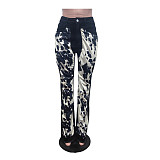2025 New Women Prints Strech Flared Long Jeans MEM-88621