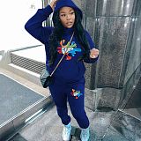 Women's Long Sleeve Hoodie Printed Fleece Tracksuit Sporty 2 Pieces Sets DN-5999G30