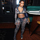 See Through Wrapped Bandage Crop Tops+Printed Pants Matching Outfits DLS-K23S40178