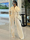 Women's elegant solid color long sleeve lace-up cardigan top straight trouser suit MIL-T090