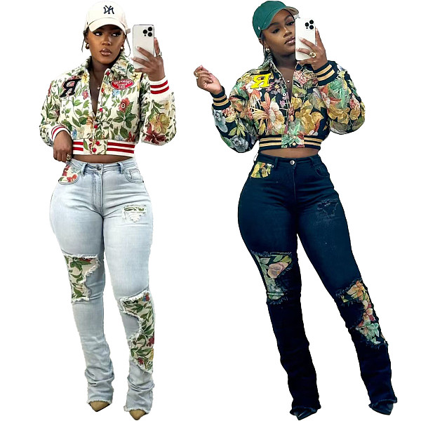 Fashion Casual Women Printed Baseball Jacket TK-1496