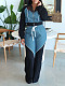 Women's Denim Stitching Sports Hoodie Suit Jacket Two-piece Set AIL-302