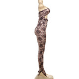 Sexy Strapless Leopard Print Women's Cutout Crop Jumpsuit RS-60025