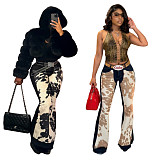 2025 New Women Prints Strech Flared Long Jeans MEM-88621