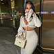 Sexy Chest Wrap Long Sleeves Crop Top And Package Hips Tassel Bodycon Skirt 2 Pieces Sets YNS-2653