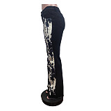2025 New Women Prints Strech Flared Long Jeans MEM-88621