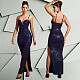 Lady Sleeveless Straps Hot Drilling Split Bodycon Maxi Dresses BY-7207