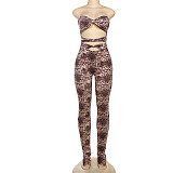 Sexy Strapless Leopard Print Women's Cutout Crop Jumpsuit RS-60025