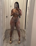 Sexy Leopard Printed Mesh Women Long Sleeves Pants 2 Pieces Sets RS-700720