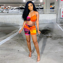Women Sexy Print Tie Dye Crop Top Shorts 2 Piece Bikini Set MEY-2061
