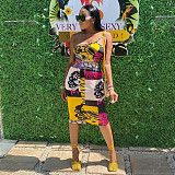 Women One Shoulder Spaghetti Strap Printed Bodycon Midi Dress MEY-2052