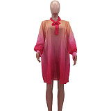 Gradient O Neck Long Sleeve Loose Plus Size Dresses HM-6611