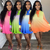 Gradient O Neck Long Sleeve Loose Plus Size Dresses HM-6611