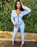 Deep V Zipper Hooded Jacket Ruffled Pants Two-piece Set HM-6347