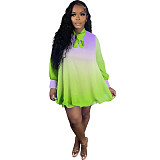 Gradient O Neck Long Sleeve Loose Plus Size Dresses HM-6611