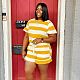Women's Striped Print Short Sleeve T-shirt Shorts Two Piece Outfits HM-6519