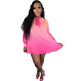 Gradient O Neck Long Sleeve Loose Plus Size Dresses HM-6611
