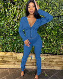 Deep V Zipper Hooded Jacket Ruffled Pants Two-piece Set HM-6347