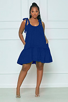 Solid Color Tie-Up Straps Loose Fit Holiday Dress CQ-190