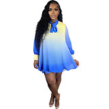 Gradient O Neck Long Sleeve Loose Plus Size Dresses HM-6611