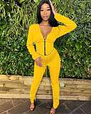 Deep V Zipper Hooded Jacket Ruffled Pants Two-piece Set HM-6347