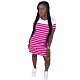 Hot Style Element Stripe Print Short Sleeve Round Neck Dress HM-6320