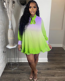 Gradient O Neck Long Sleeve Loose Plus Size Dresses HM-6611