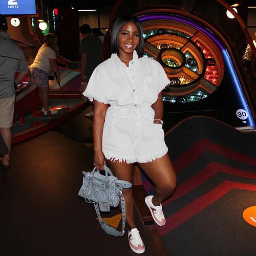 Short Sleeve Loose Denim Shirt Shorts Set 2 Pieces CQ-186