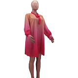 Gradient O Neck Long Sleeve Loose Plus Size Dresses HM-6611