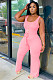 Plus Size Casual Solid Color Summer Women's Streetwear Sleeveless High Waist Wide Leg Jumpsuits HM-6330