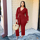 Casual Solid Color V-neck Long Sleeve Belt Jumpsuit HM-6333