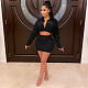 Sexy Belly-button Long Sleeve Top Pleated Skirt Two-piece Set HM-6341
