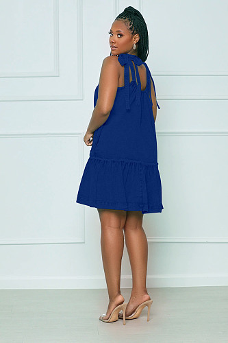 Solid Color Tie-Up Straps Loose Fit Holiday Dress CQ-190