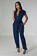 Short Sleeve Button Down Lace Up Denim Jumpsuit CQ-208