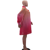 Gradient O Neck Long Sleeve Loose Plus Size Dresses HM-6611