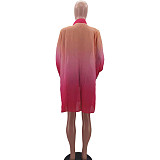 Gradient O Neck Long Sleeve Loose Plus Size Dresses HM-6611