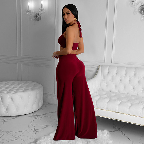 Sexy Wrap Chest Crop Top And Long Pants Women 2 Pieces Sets BY-7236