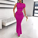 Sexy Single Shoulder Tops And Folds Long Fishtail Skirt 2 Pieces Suit RS-7020