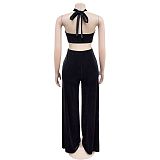 Sexy Wrap Chest Crop Top And Long Pants Women 2 Pieces Sets BY-7236