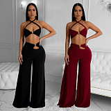 Sexy Wrap Chest Crop Top And Long Pants Women 2 Pieces Sets BY-7236