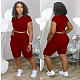 Solid-Color Hooded Short-Sleeved Casual Cotton Two-piece Set LDS-3223