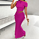 Sexy Single Shoulder Tops And Folds Long Fishtail Skirt 2 Pieces Suit RS-7020