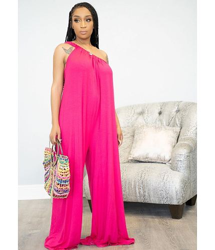 Women's Clothing Solid Color Sleeveless One Shoulder Loose Casual One Piece Jumpsuit LDS-3273