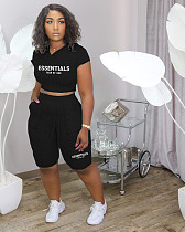 Cotton Hooded Short Sleeve Tops Casual Shorts Set LDS-3327