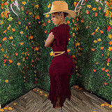 All-match Solid Color Knitted Sleeveless Tassel Dress TR-1190