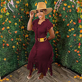 All-match Solid Color Knitted Sleeveless Tassel Dress TR-1190