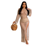 Knitting See Through Long Sleeve Tassel Beach Dress TR-1251