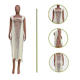 Hole Tassel Side Sleeveless Tank Beach Dress TR-1195