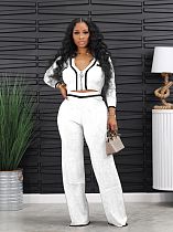 Leisure Women Stripes Knitted Zipper Long Pants 2 Piece Sets JINGJ-6122
